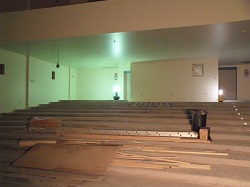 Drywall in place with auditorium reconstruction in progress